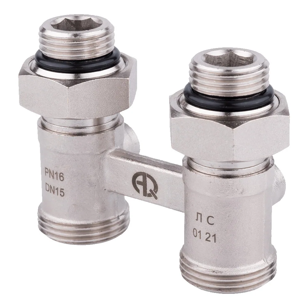 Узел нижнего подключения радиатора Н-образный прямой 1/2" нар х 3/4" нар (евроконус) (AQUALINK 60/6)