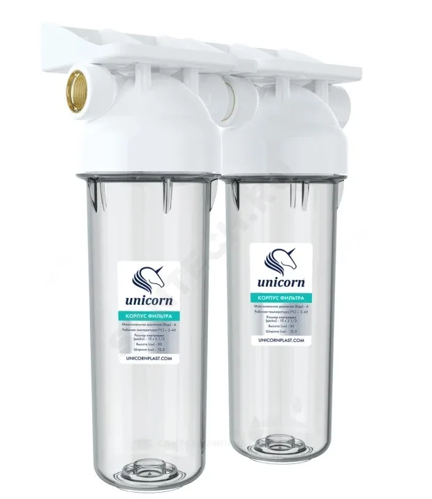 Корпус фильтра пластик 1/2" ВР (двойной) Slim Line 10" Unicorn KSBP_1/2_DUO